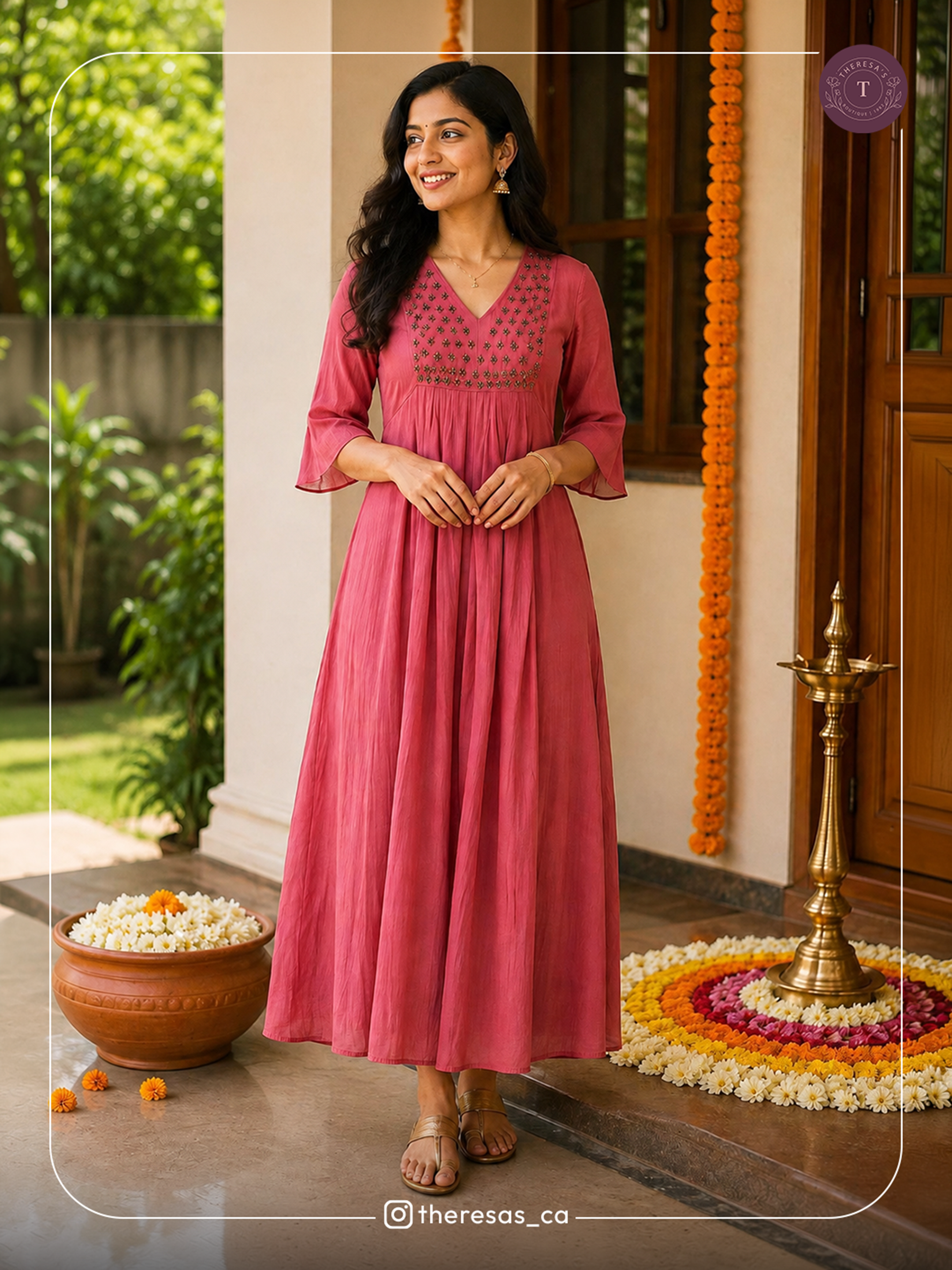 Elegant Rose Pink Embroidered Anarkali Kurta
