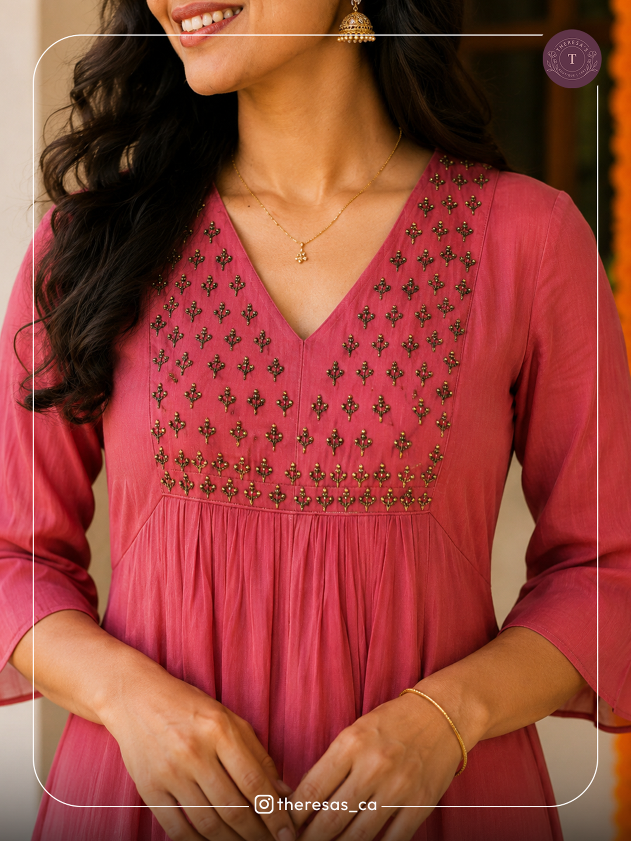 Elegant Rose Pink Embroidered Anarkali Kurta