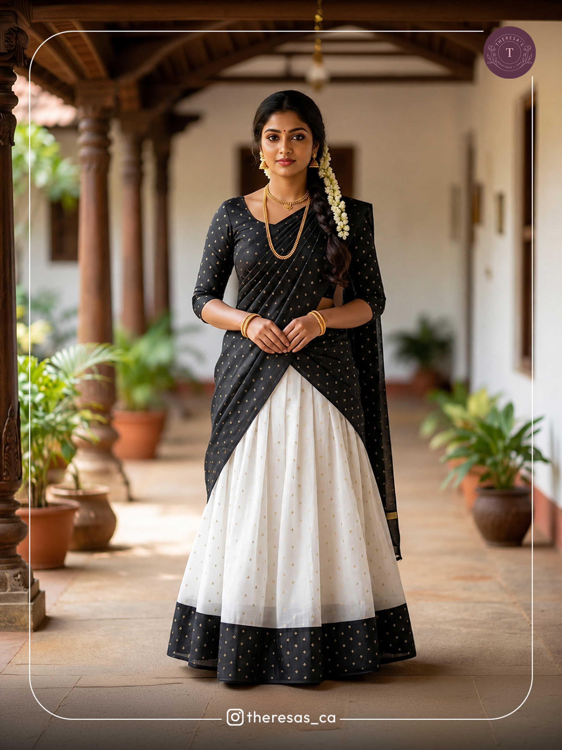 Elegant Black & White Davani (Half-Saree) Set
