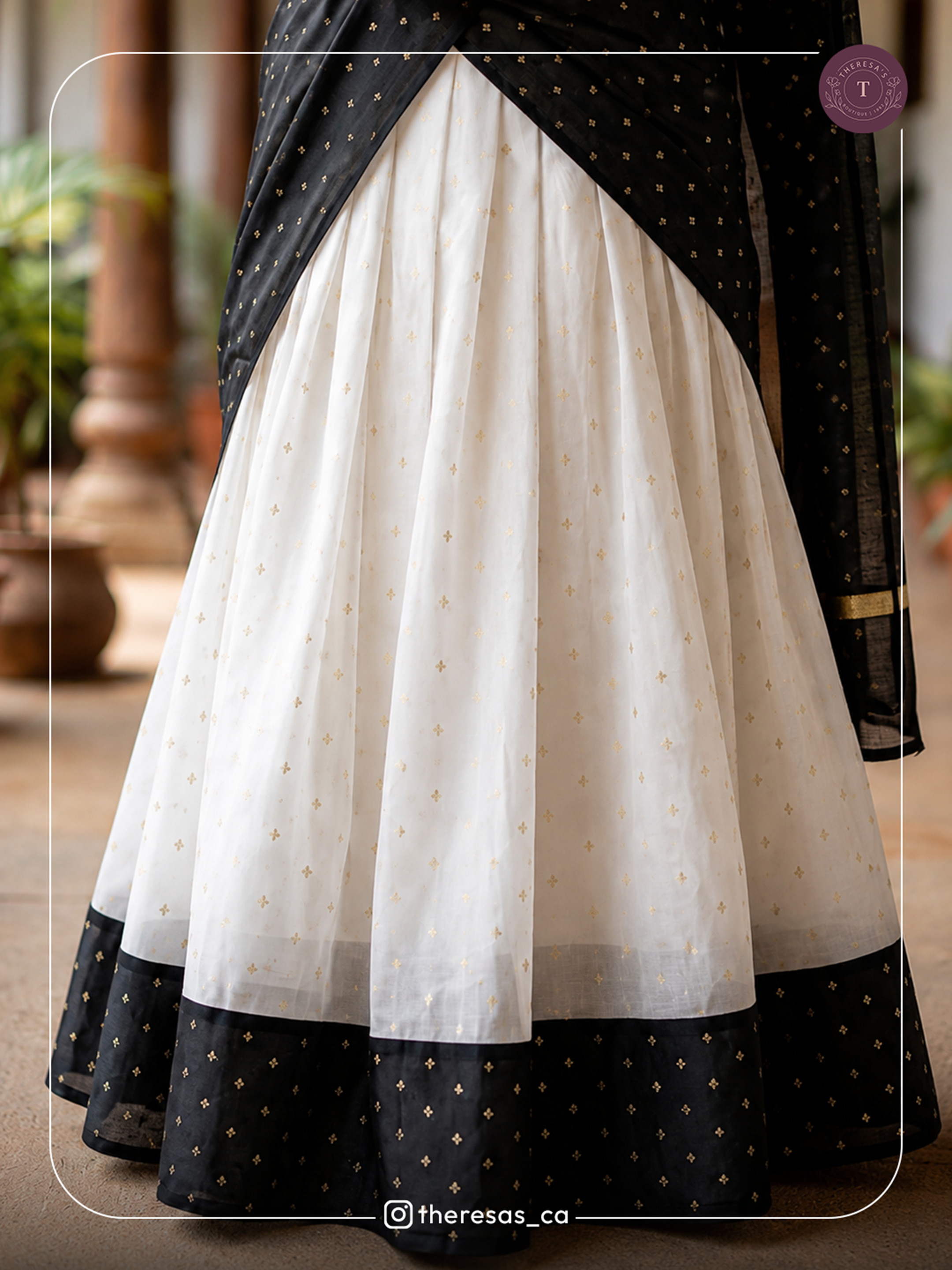 Elegant Black & White Davani (Half-Saree) Set
