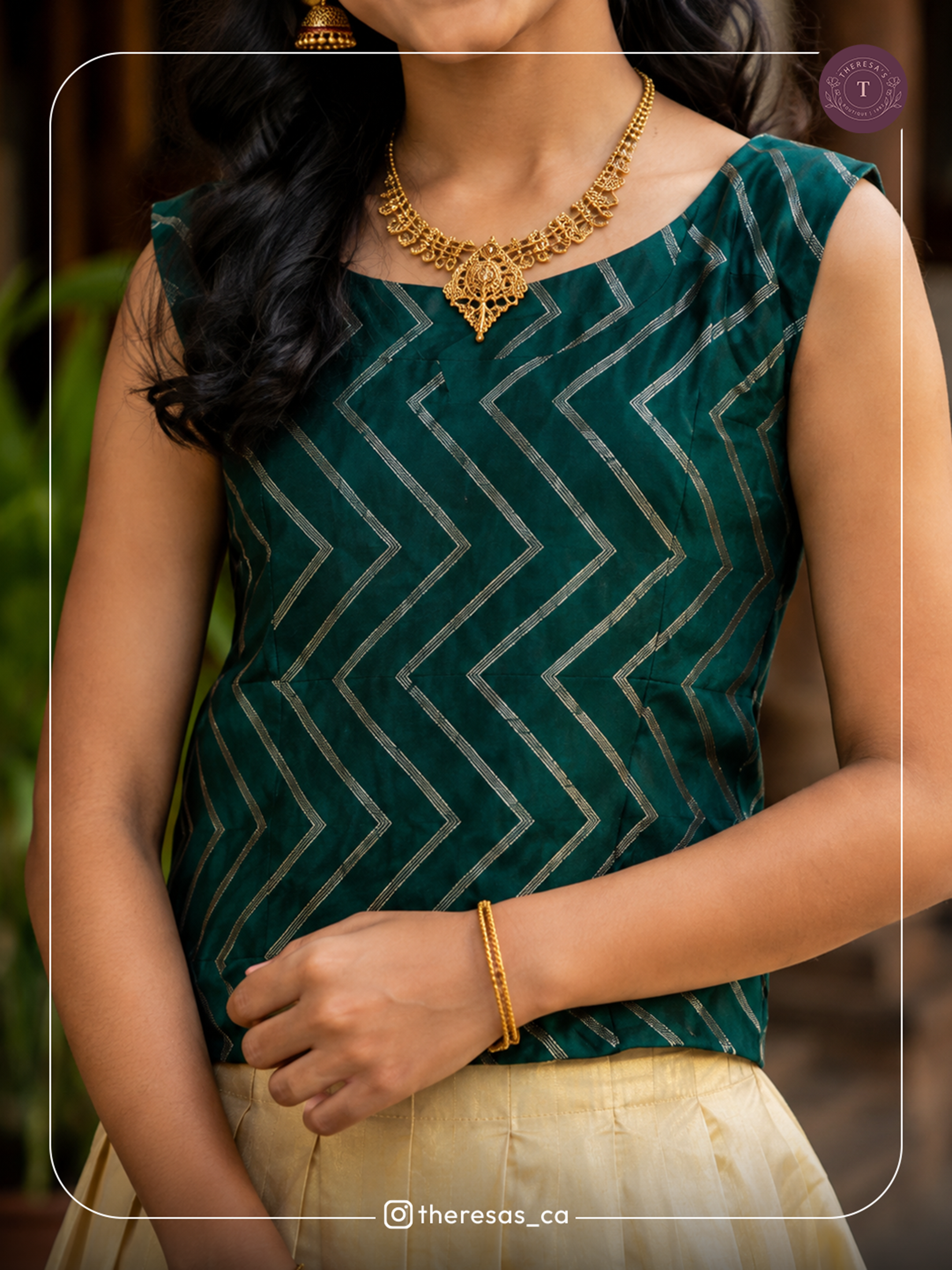 Elegant Green & Cream Traditional Half-Saree