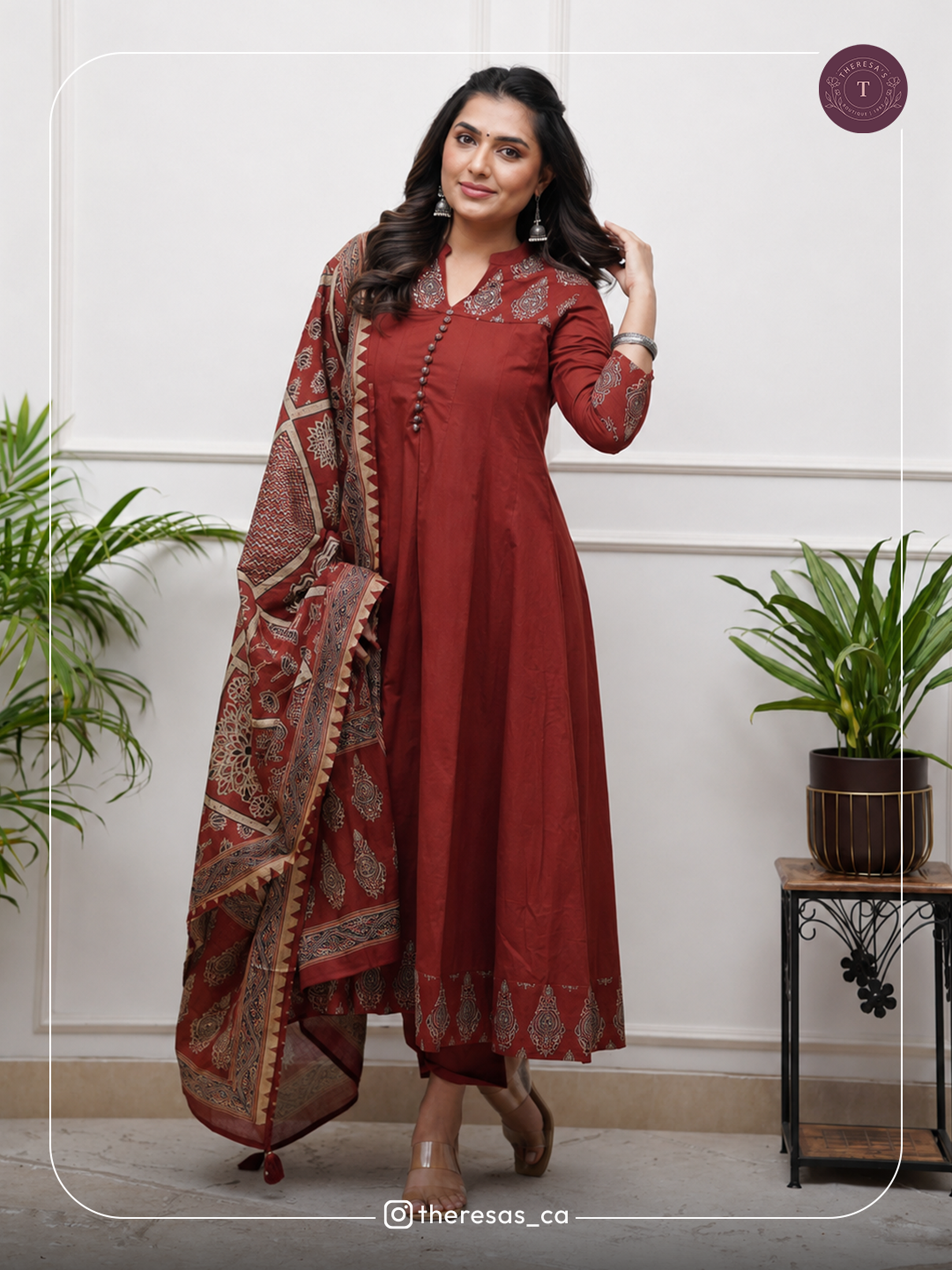 Elegant Maroon Printed Kurta Set with Dupatta