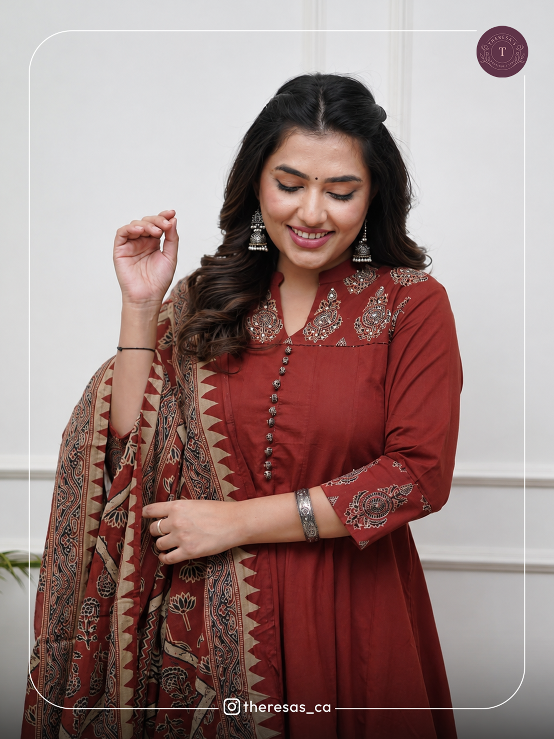 Elegant Maroon Printed Kurta Set with Dupatta