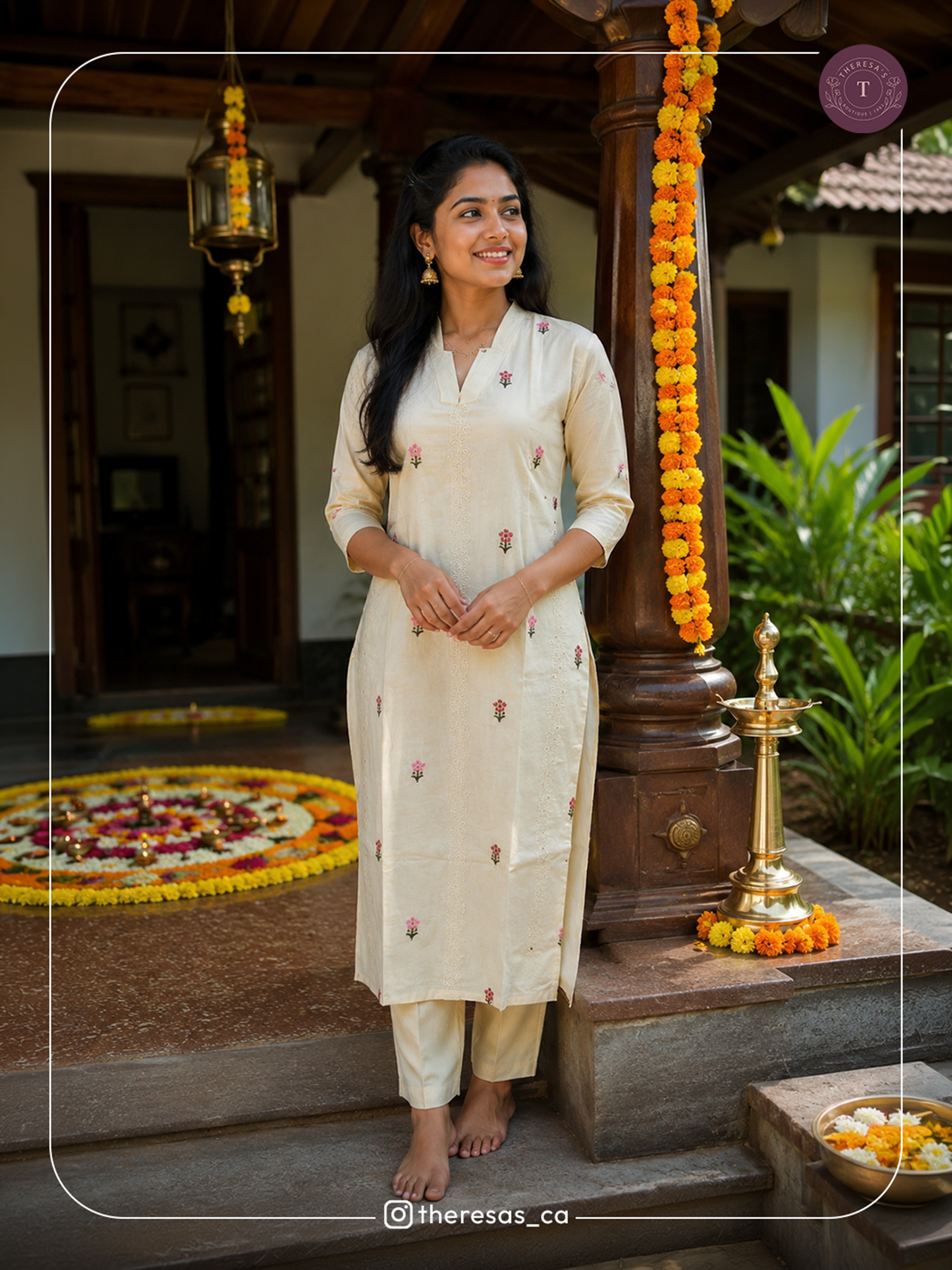 Elegant Ivory Floral Embroidered Kurta Set