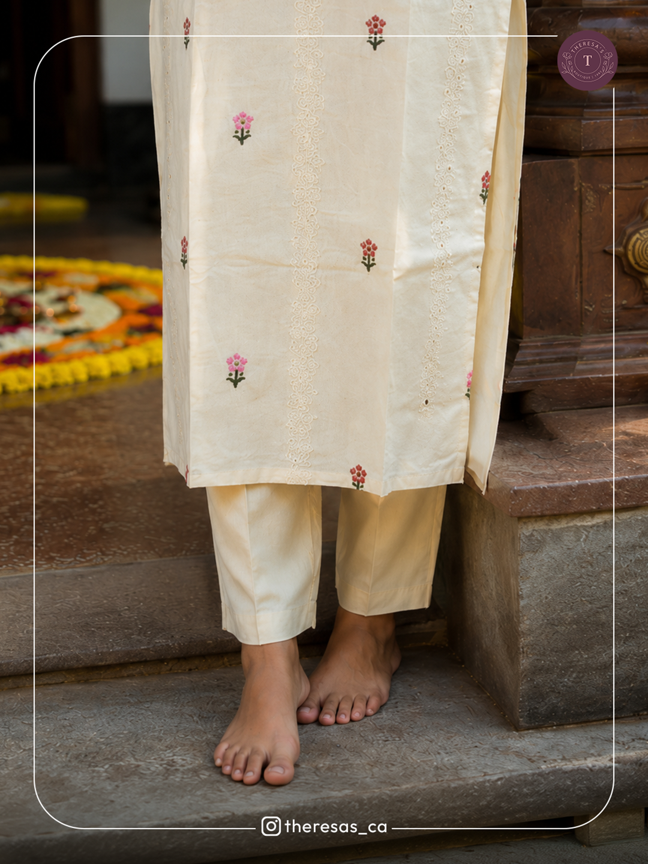 Elegant Ivory Floral Embroidered Kurta Set