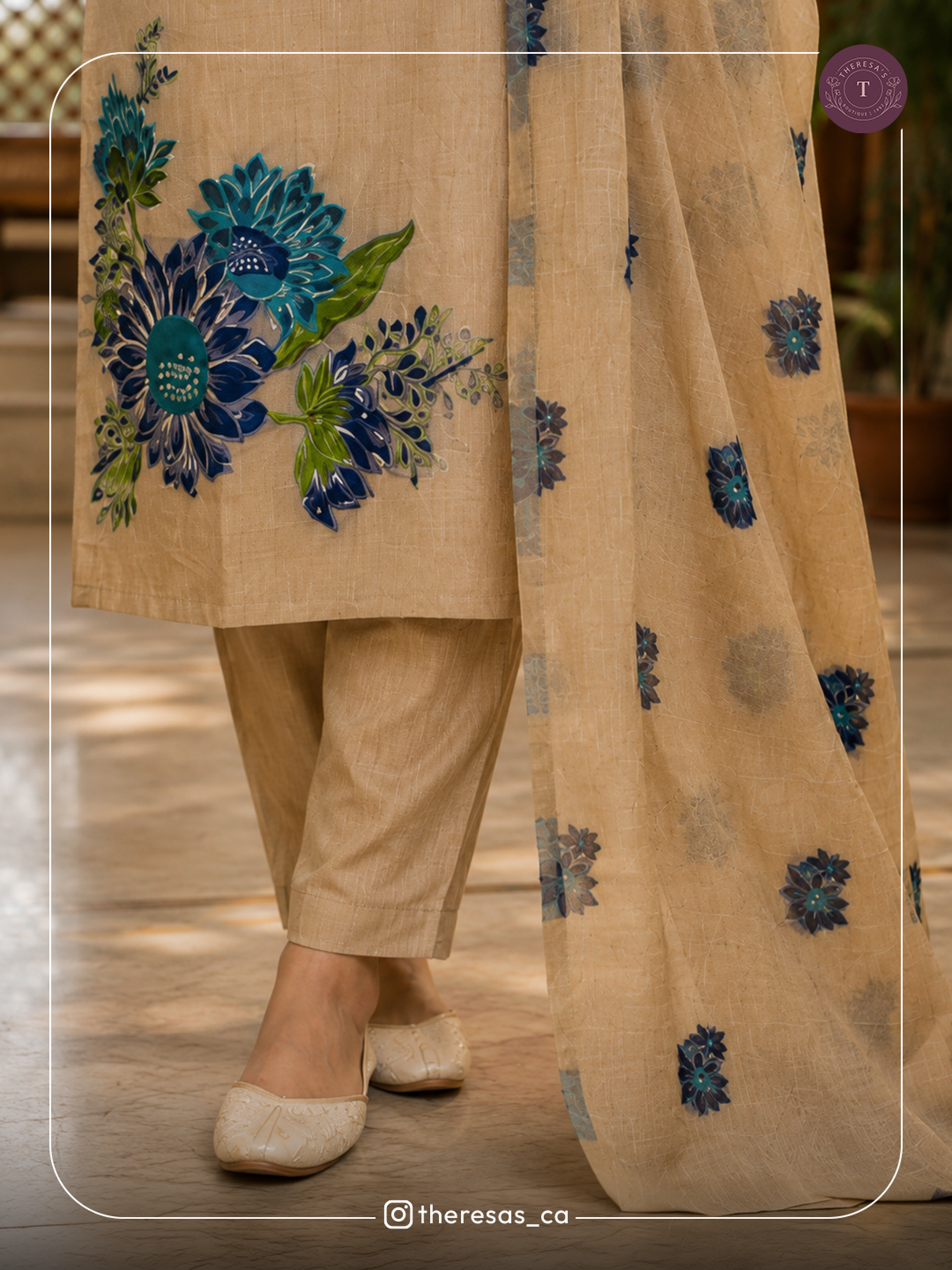 Elegant Beige Floral Churidar Set