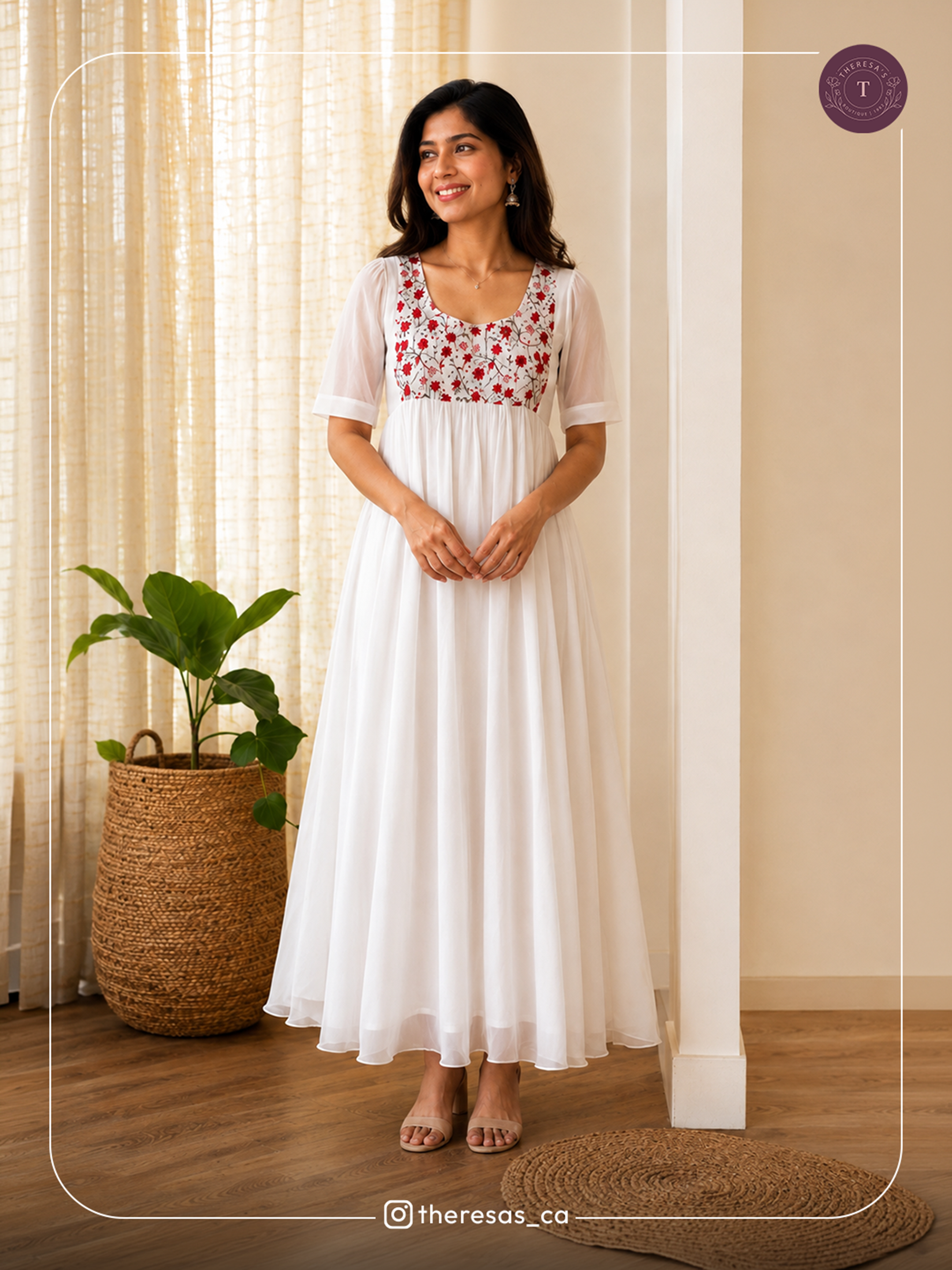 White Floral Embroidered Anarkali Kurti
