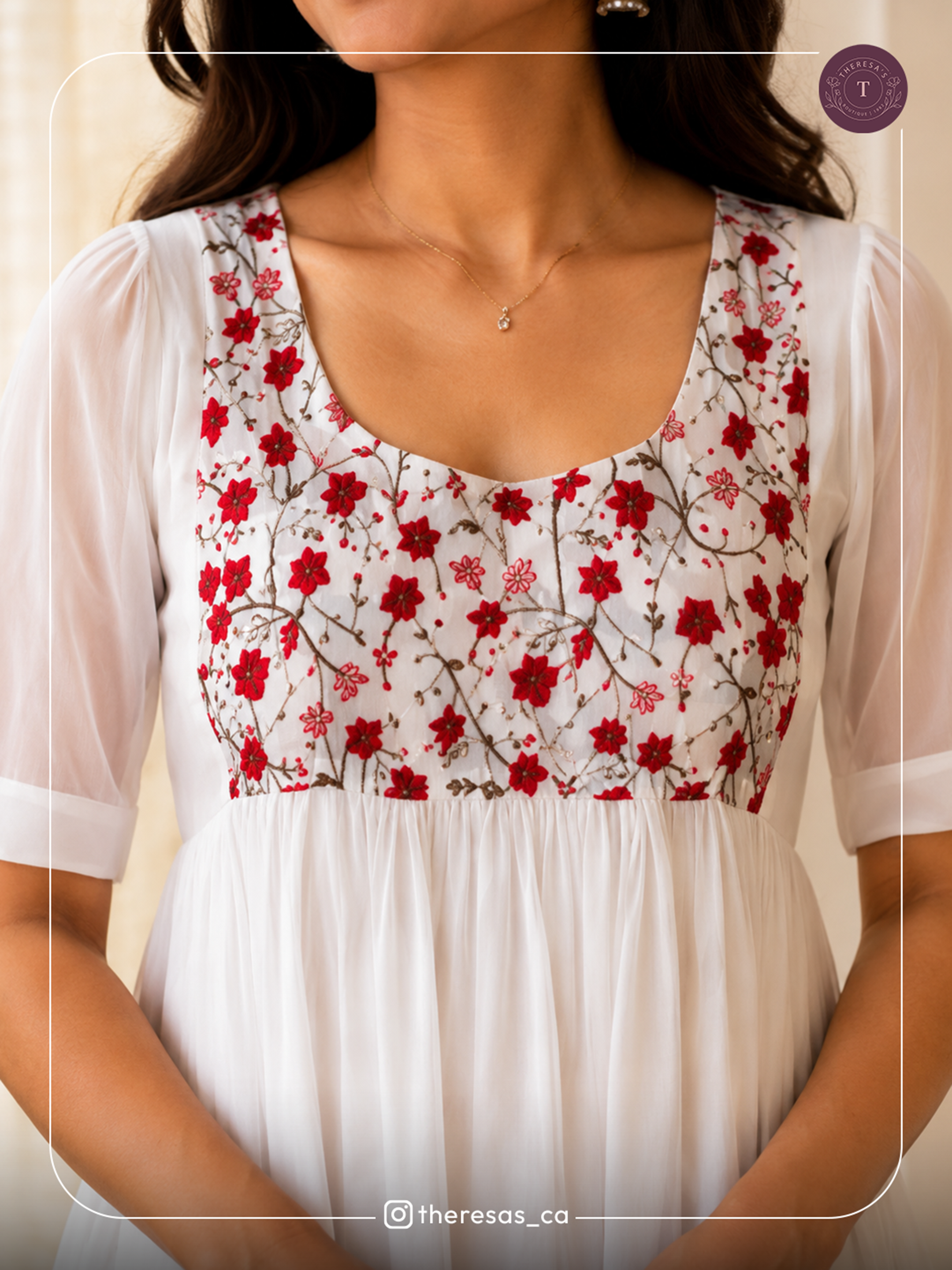 White Floral Embroidered Anarkali Kurti
