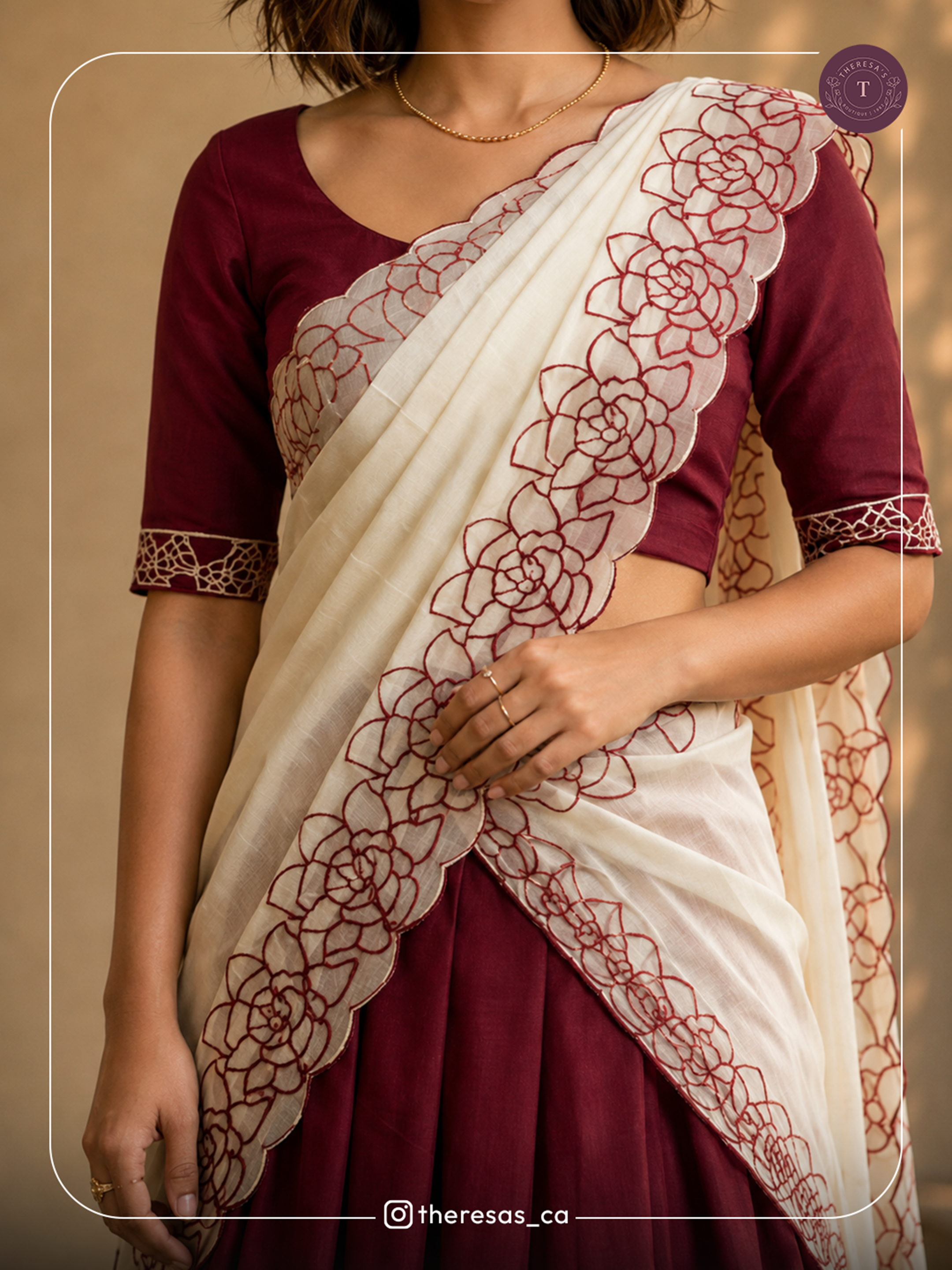 Burgundy Embroidered Lehenga with Dupatta