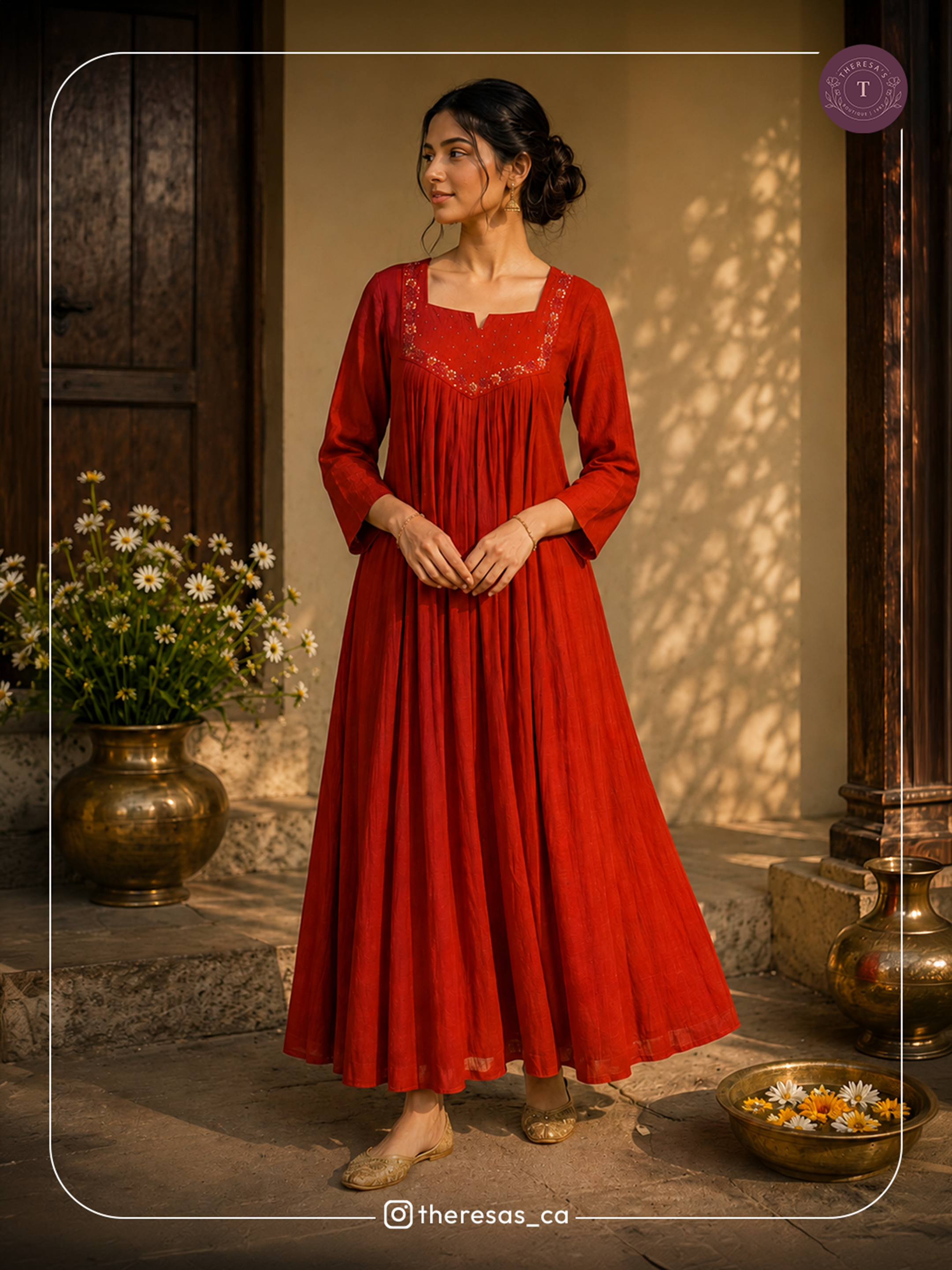 Elegant Red Embroidered Anarkali Kurta