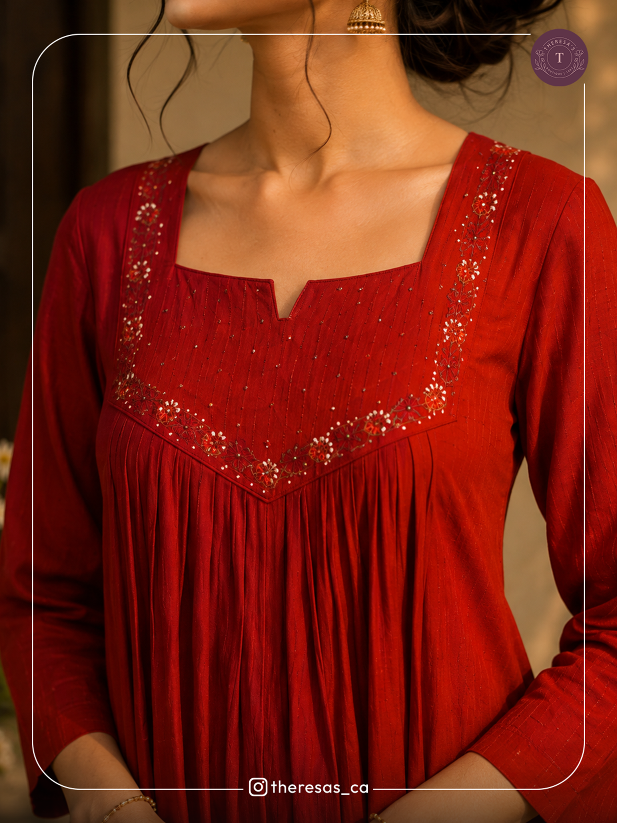 Elegant Red Embroidered Anarkali Kurta