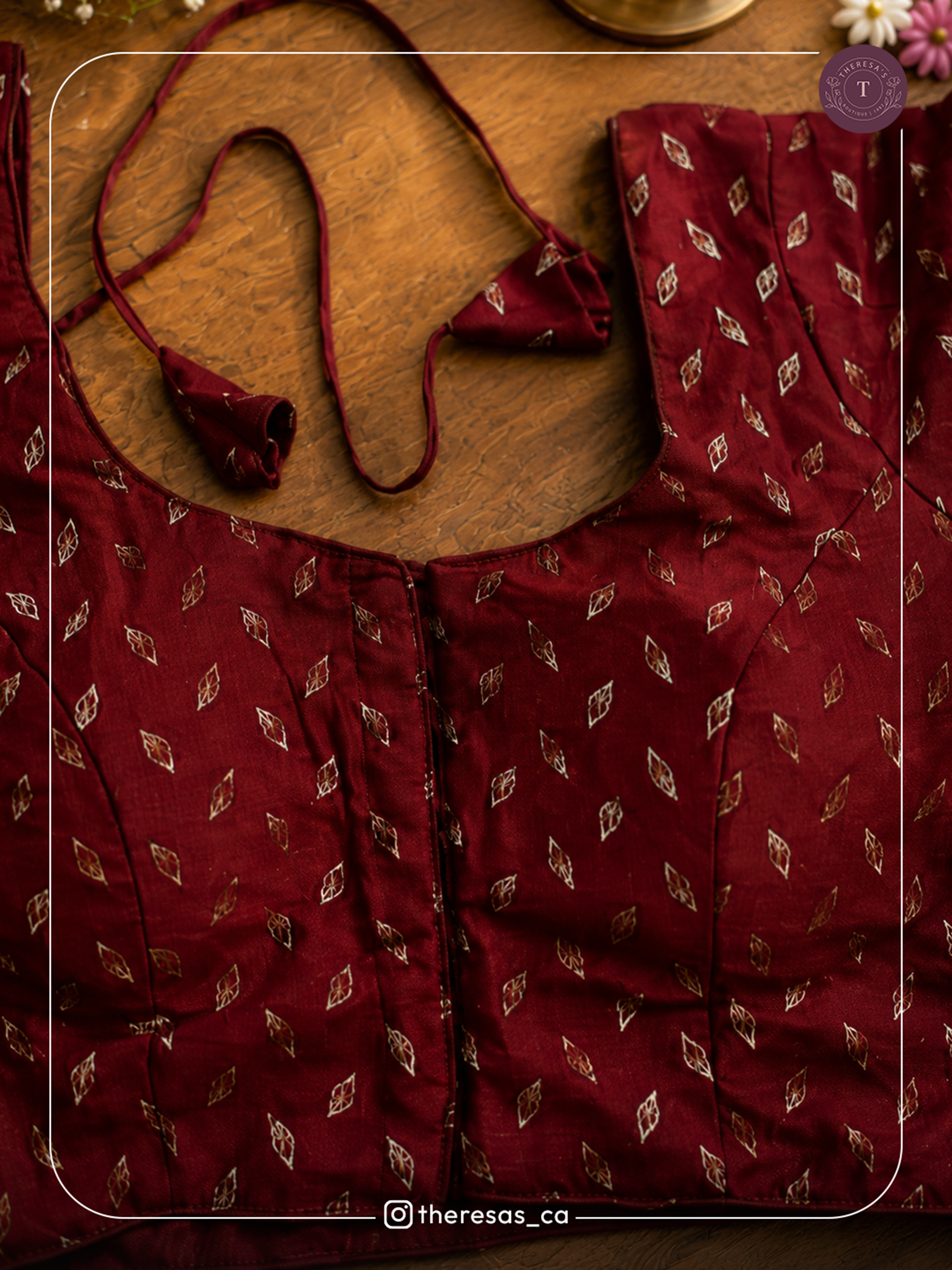 Maroon Printed Elbow-Sleeve Blouse
