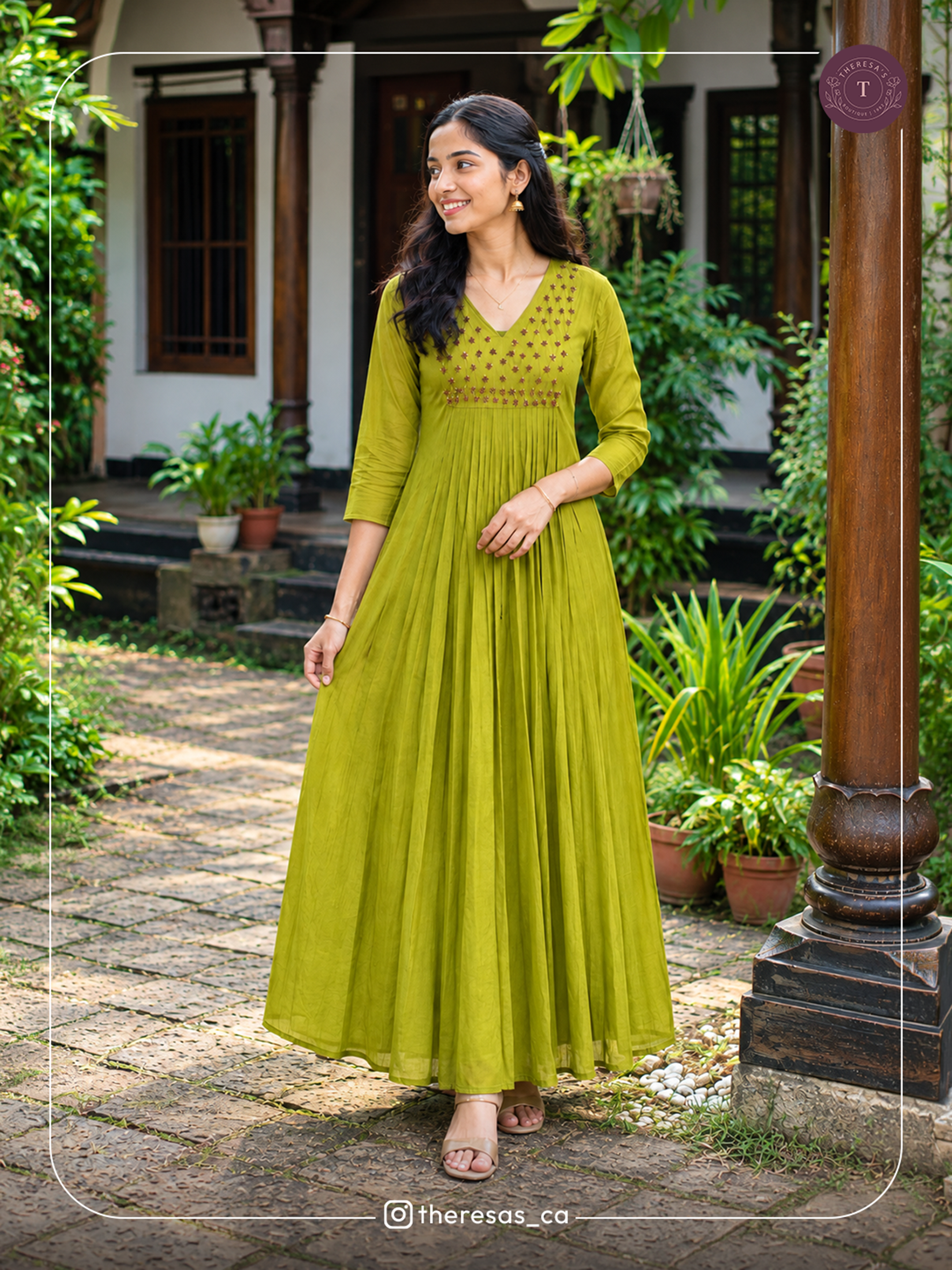 Olive Green Embroidered Anarkali Kurta