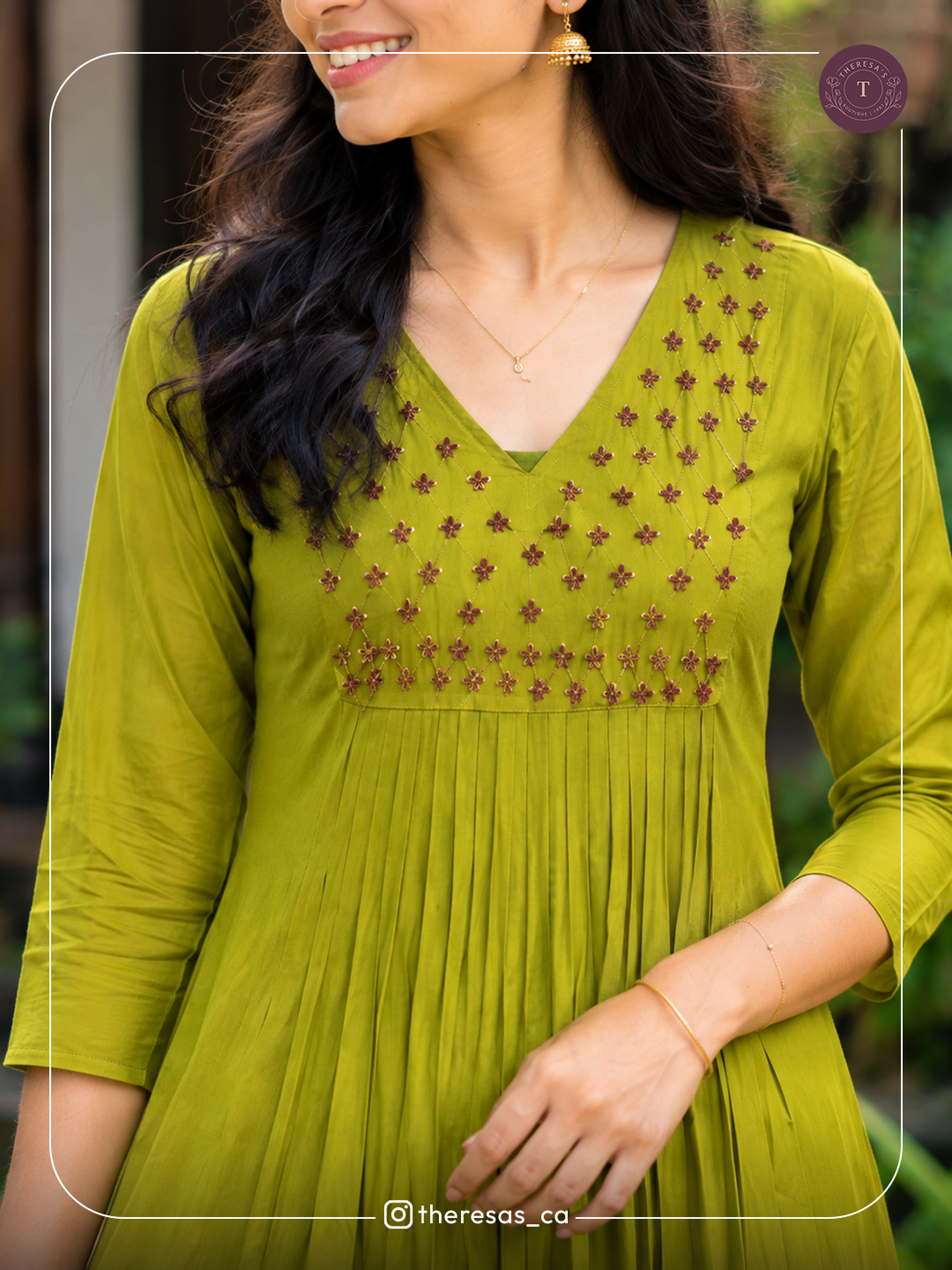 Olive Green Embroidered Anarkali Kurta