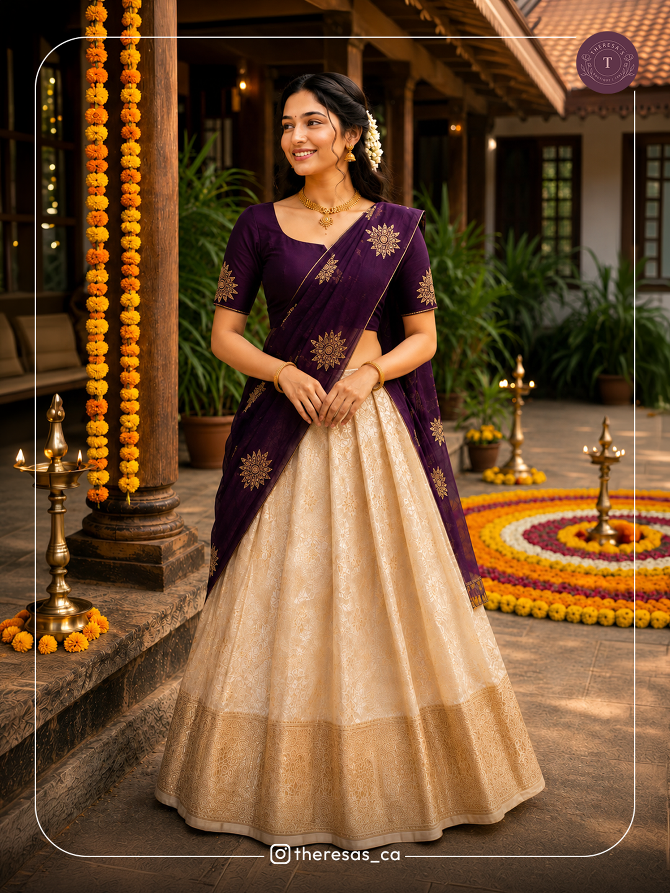 Golden Embroidered Dhavani Set