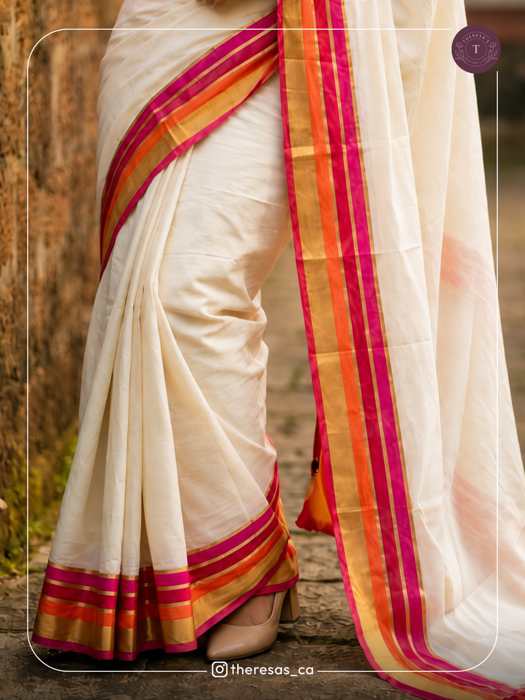 Elegant Kasavu Saree with Pink & Golden Borders