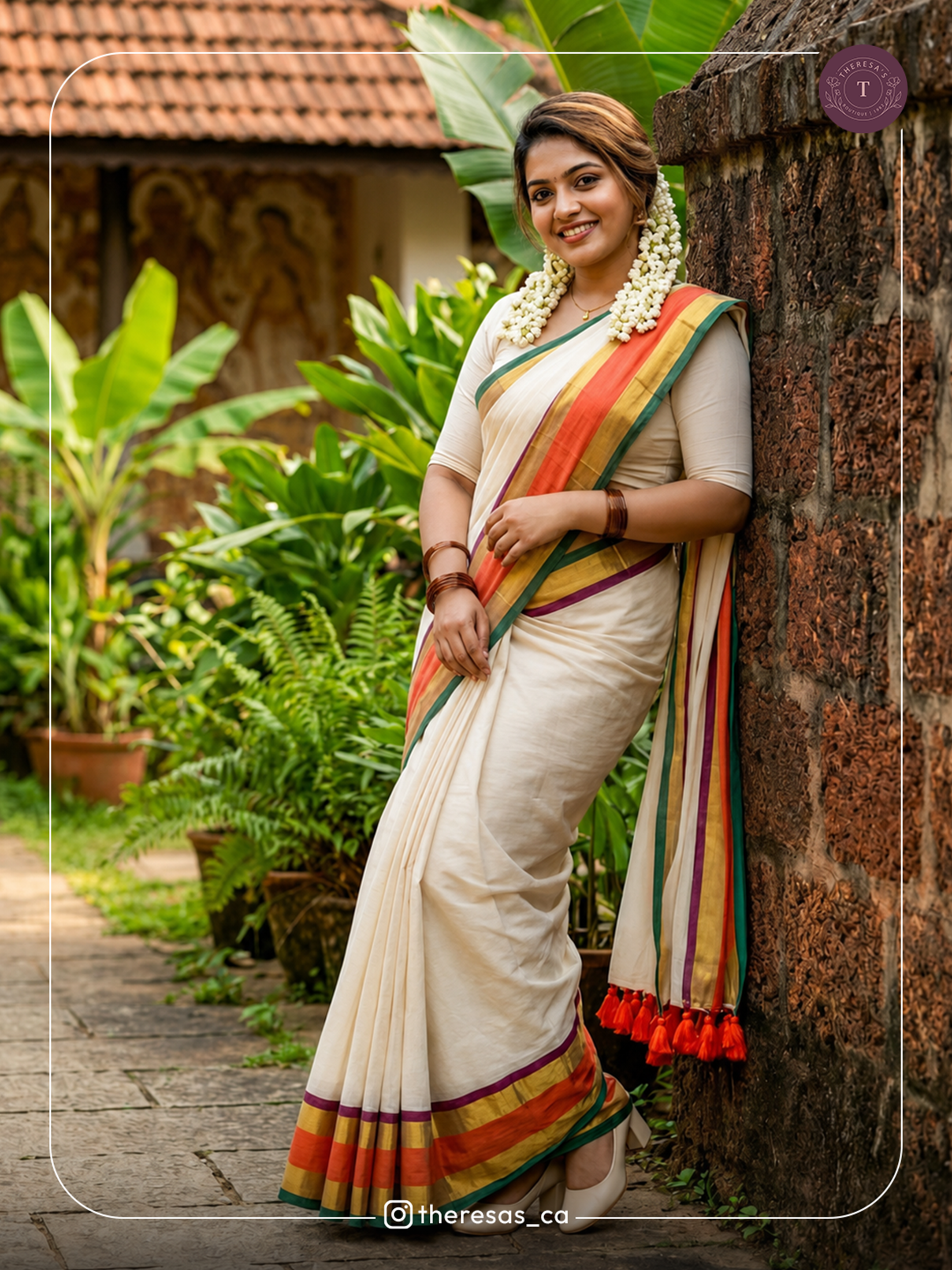 Elegant Kerala Saree with Multicolor Border
