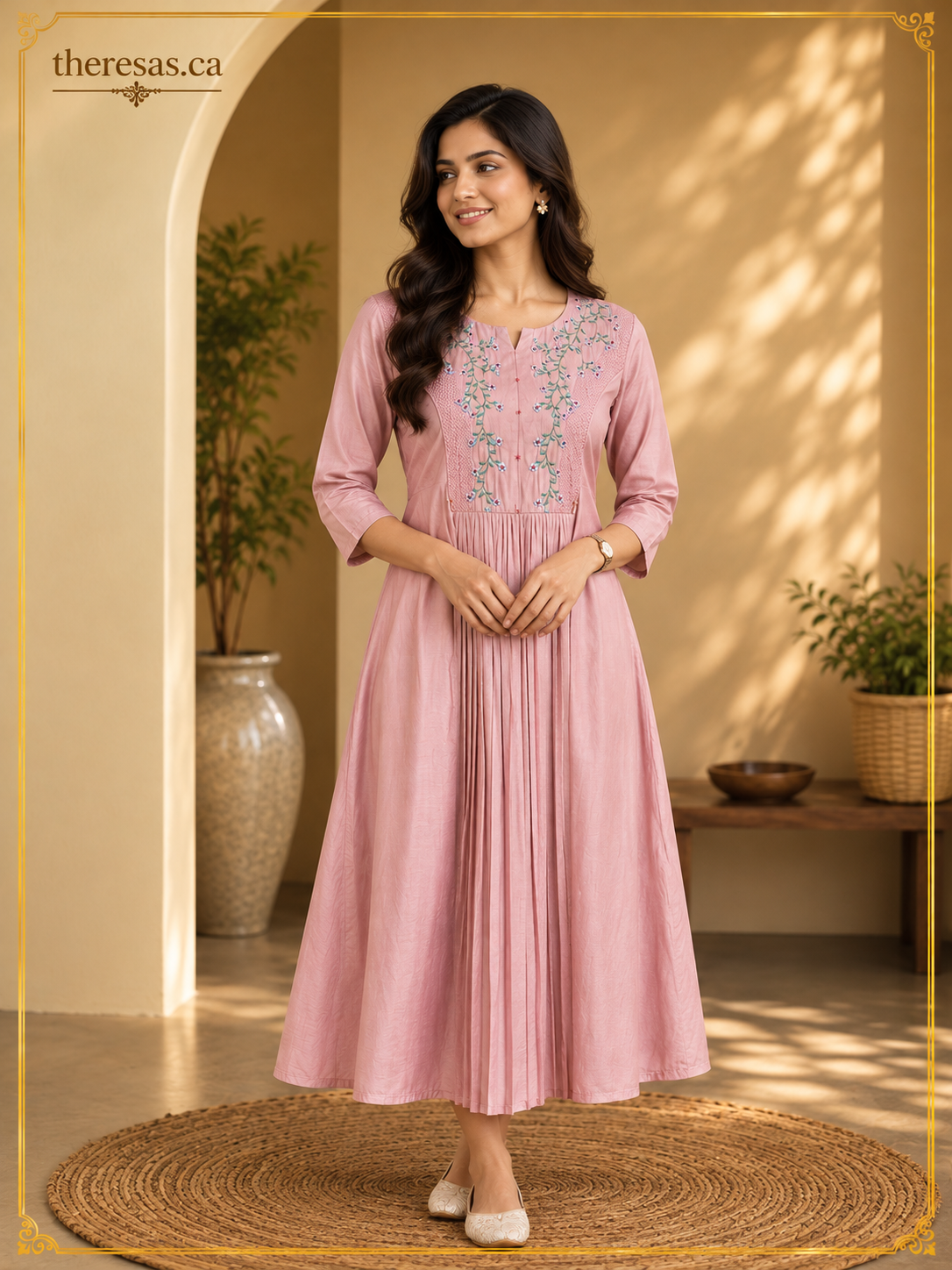 Blush Bloom Embroidered Roman Silk A-Line Feeding Kurti